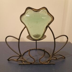 Vintage Whimsical Frog Glass Candle Holder with Metal Stand